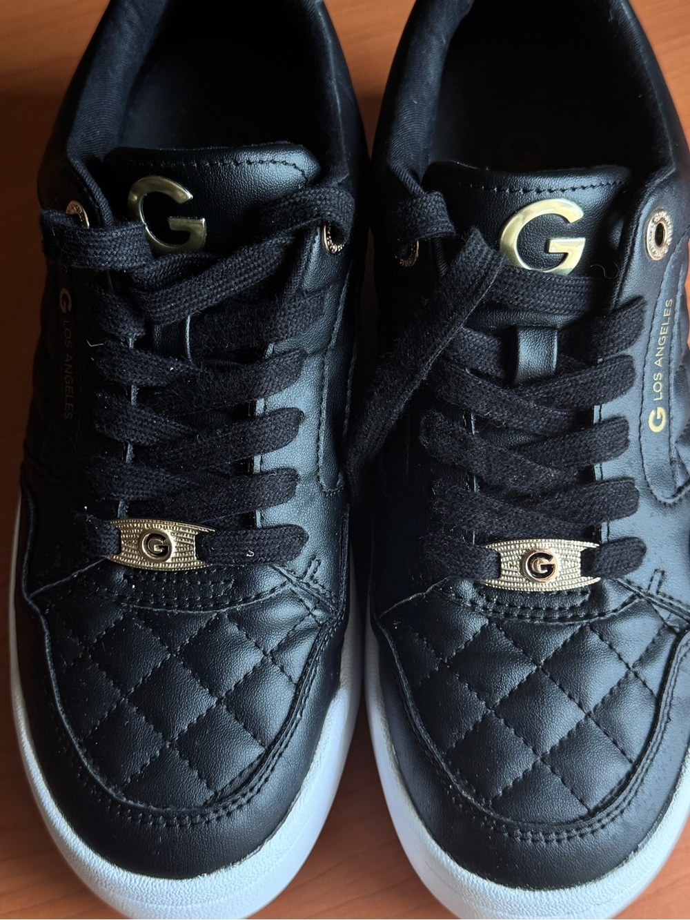 GBG Los Angeles Black Quilted Low-Top Sneakers with White Soles and Gold Accents - Picture 7 of 11